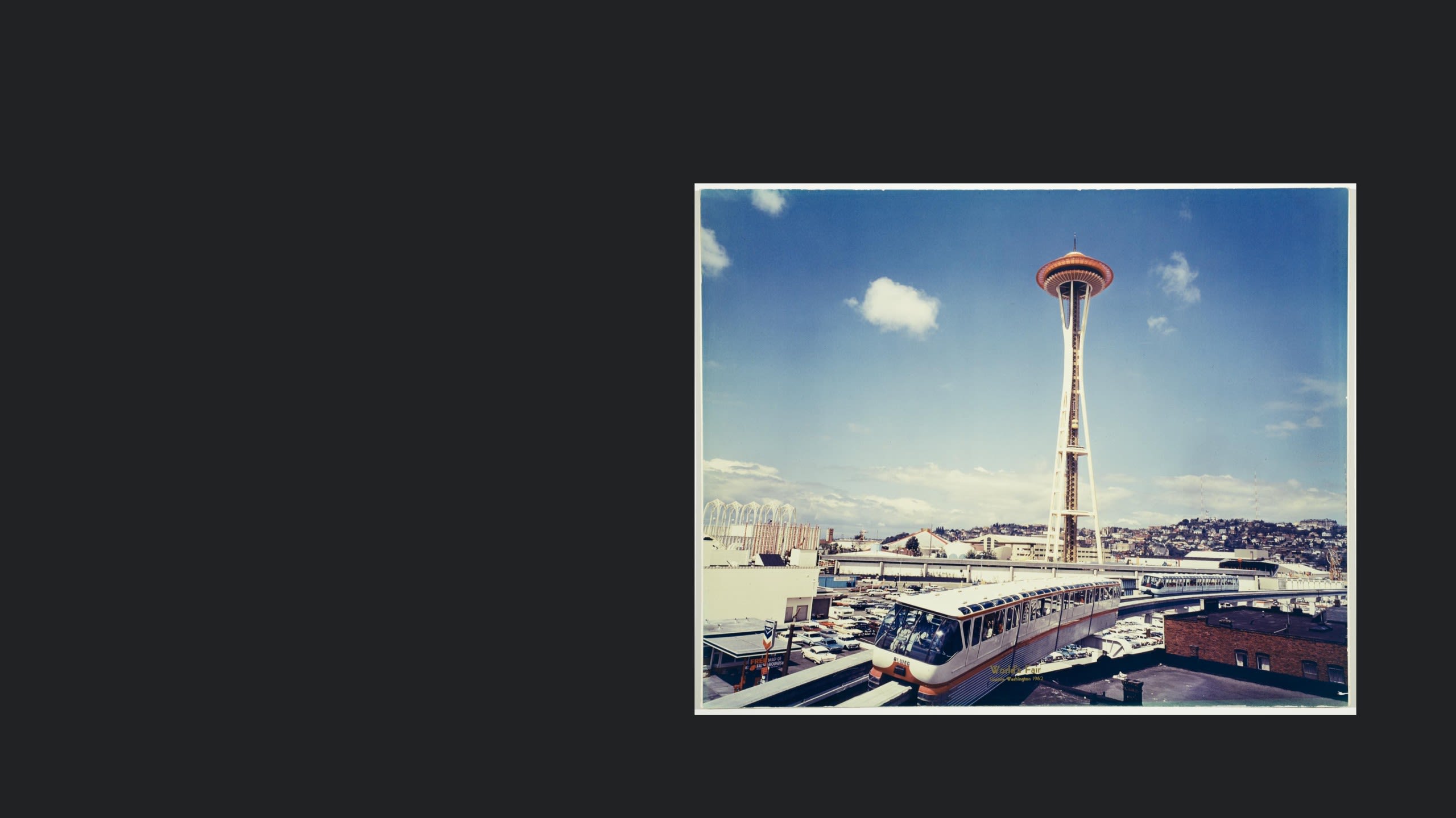 A photograph of the Space Needle and Monorail.