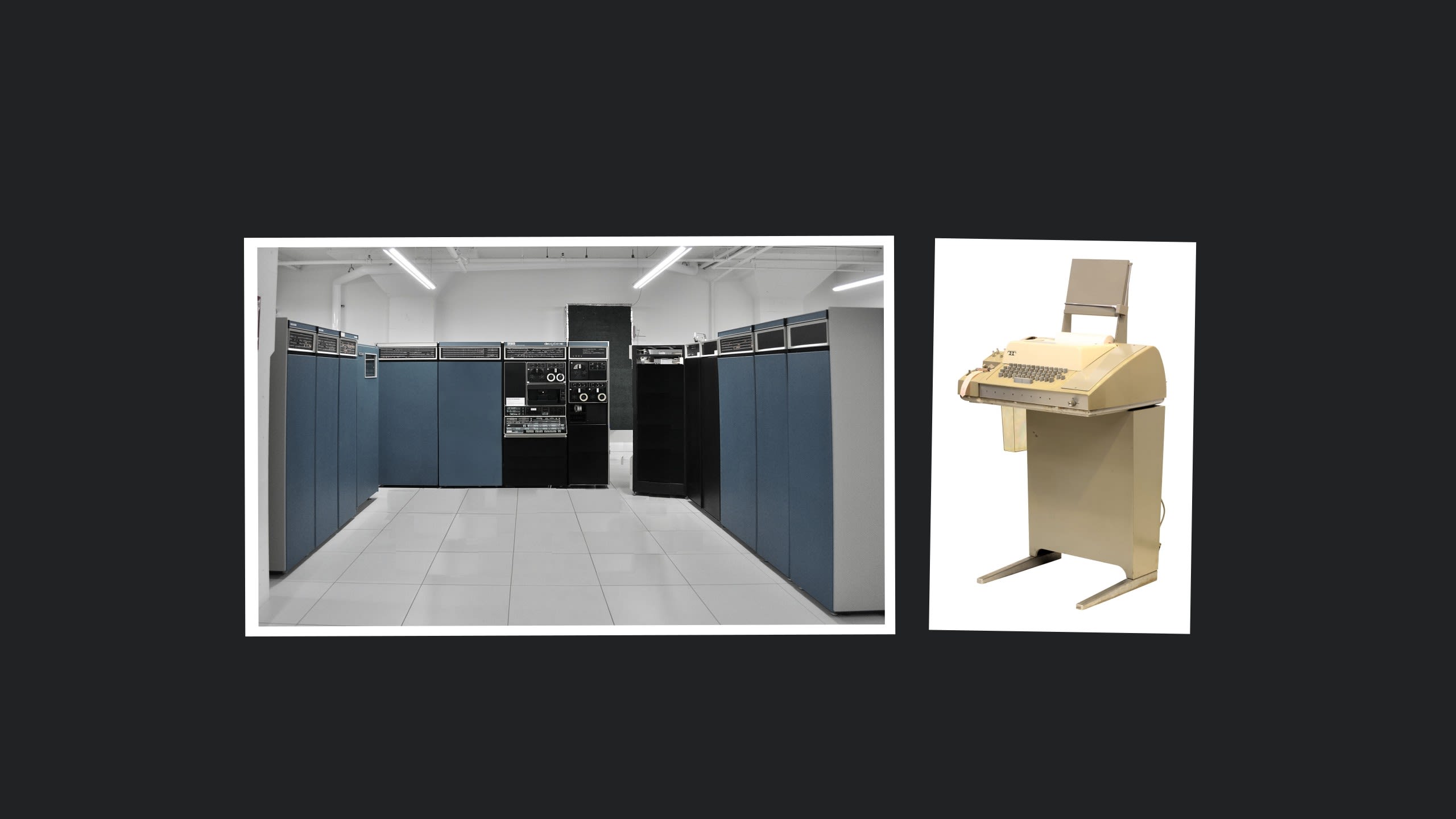 A bank of computer components.