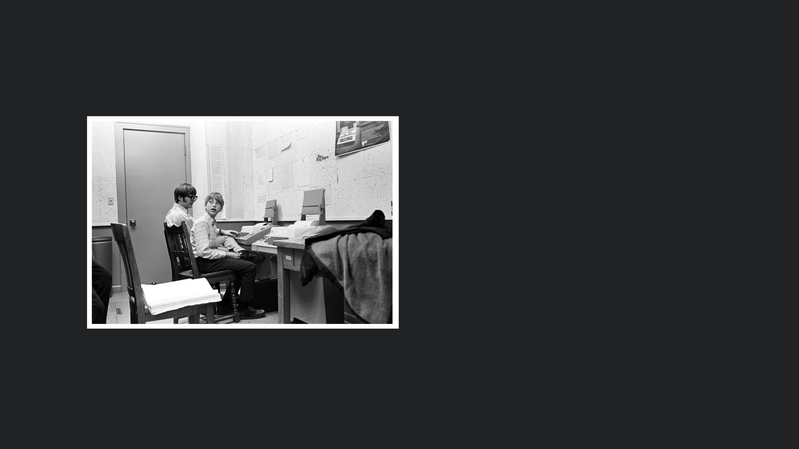 A young Bill Gates and Paul Allen at teletype machines.