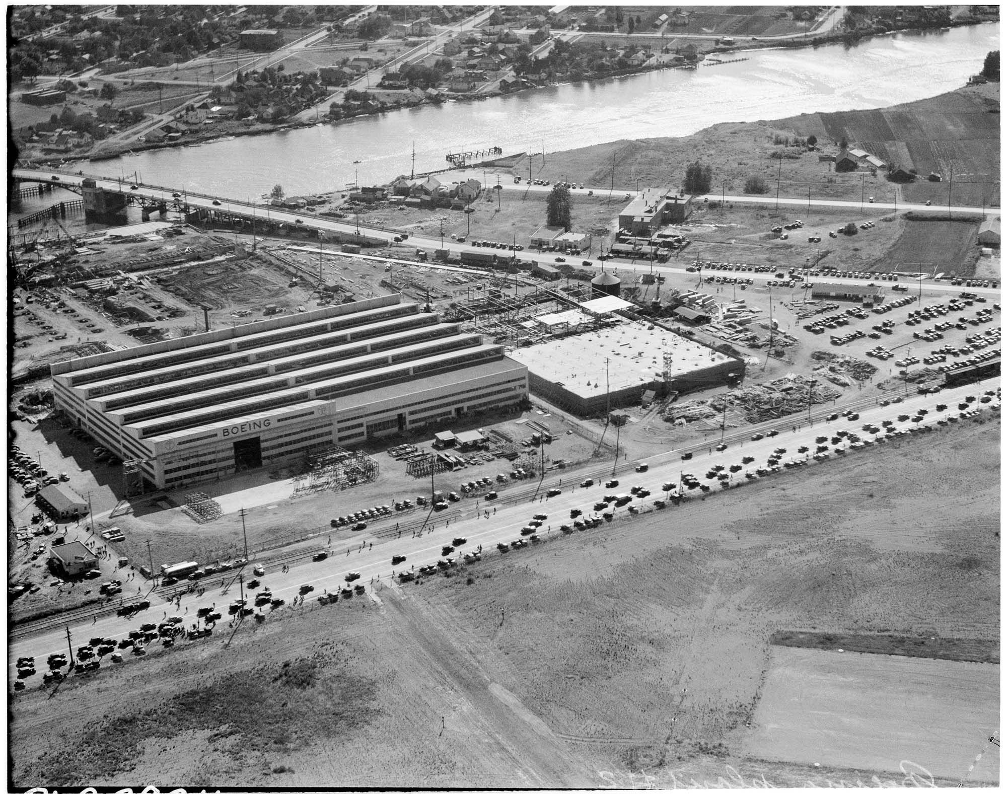 Aerial view of Boeing plant.
