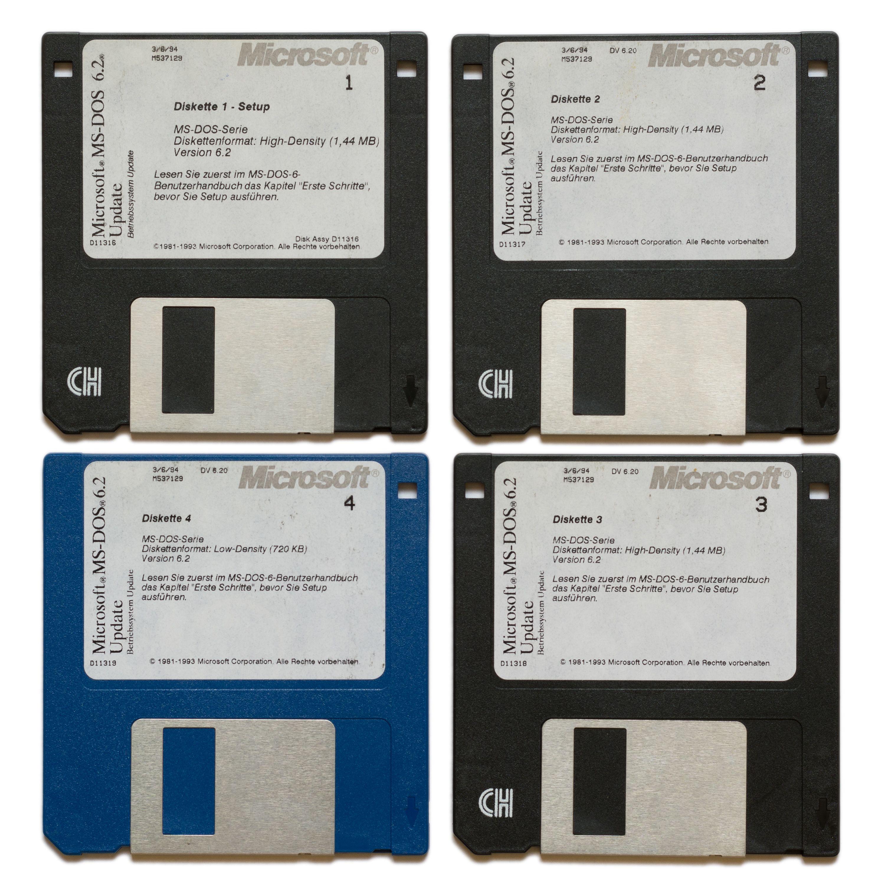 Four 3.5 floppy discs.